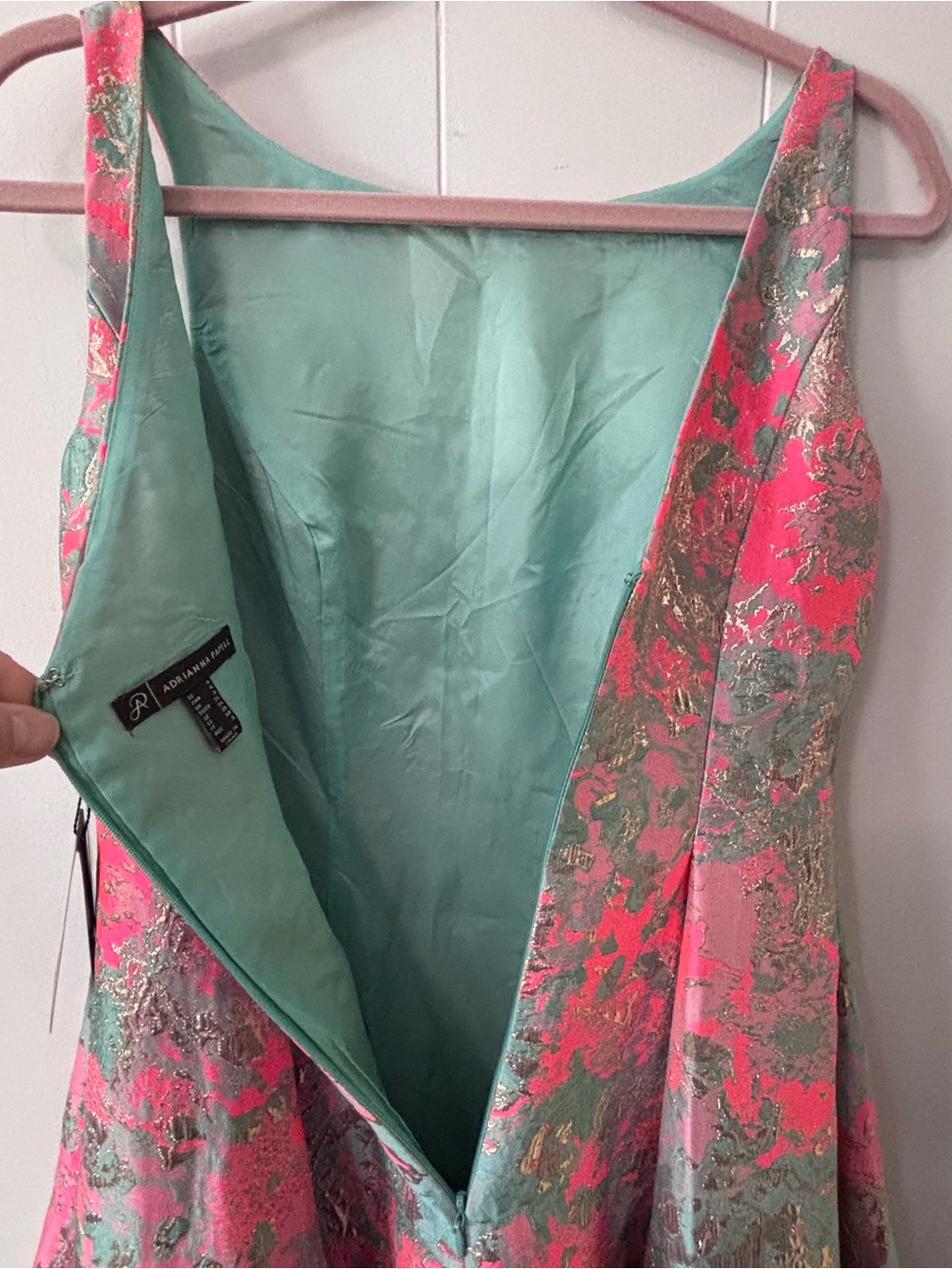 Adrianna Papell Pink/Teal/Gold Floral Brocade Dress Size 4 NWT - Picture 5 of 9